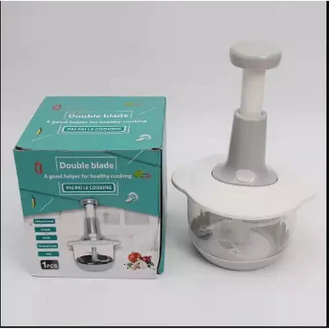 Manual Hand Operated 2000 ml Chopper Pump Action with 4 Blades Food Processor Portable Container Kitchen Gadget with Mixture Attachment and 3 Slicer Set